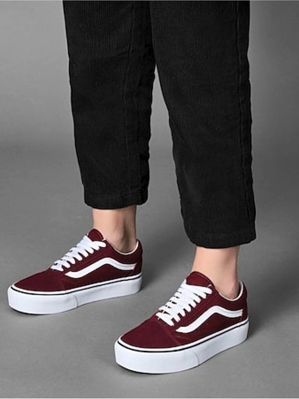 Vans Old Skool Platform Burgundy & White Sneakers women’s size 10 men’s size 8.5